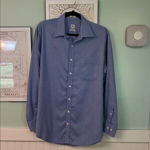 Peter Millar 100% cotton hand luxe gingham Mens Blue Button-Up Shirt size Large